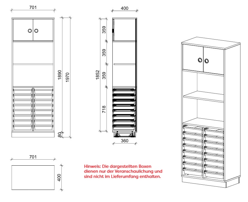 Schrank | für Kunststoffboxen Gratnells, Regal und Türen, 5 OH - Smart | 70 x 197 x 40 cm