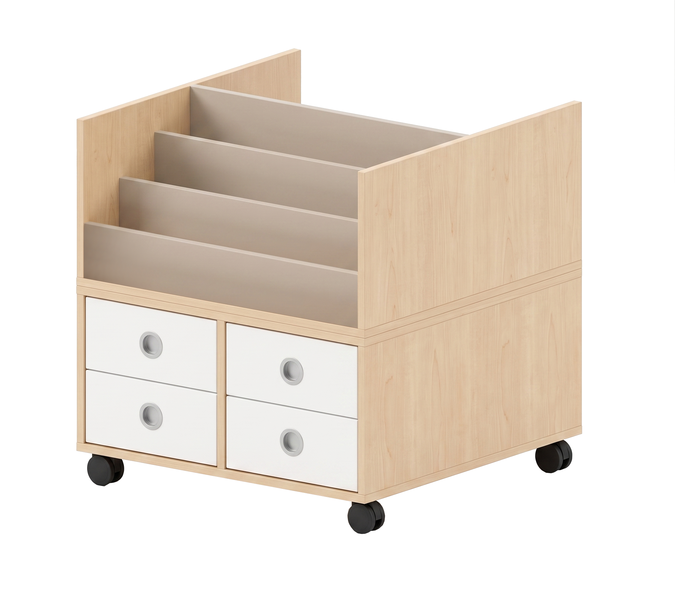 Büchertreppe | zweiseitig mit 5 Stufen und Schubladen - basic | 80 x 84 x 80 cm