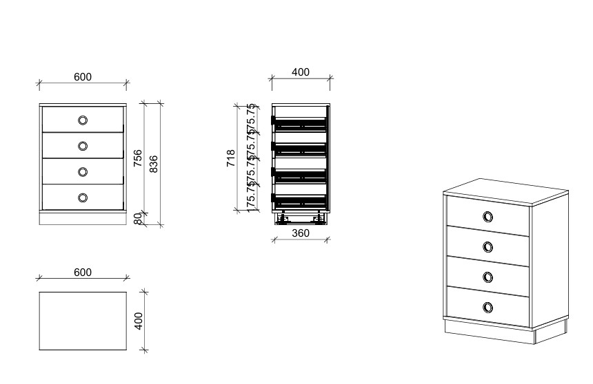 Schrank | mit Schubladen, 2 OH - Smart | 60 x 84 x 40 cm
