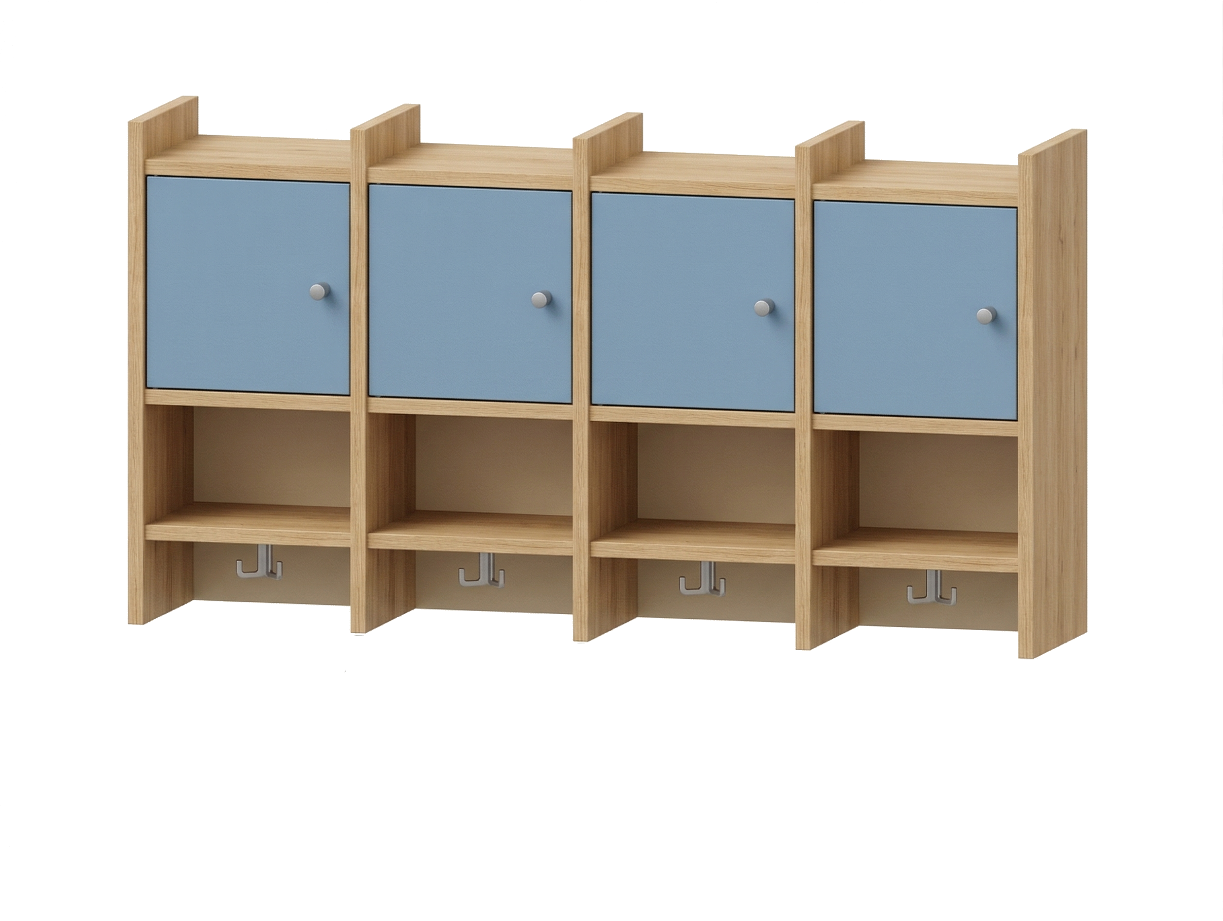 Garderobenablage | 4 Plätze, Tür links inkl. Zusatzhaken - Basic | 122 x 66 x 25 cm