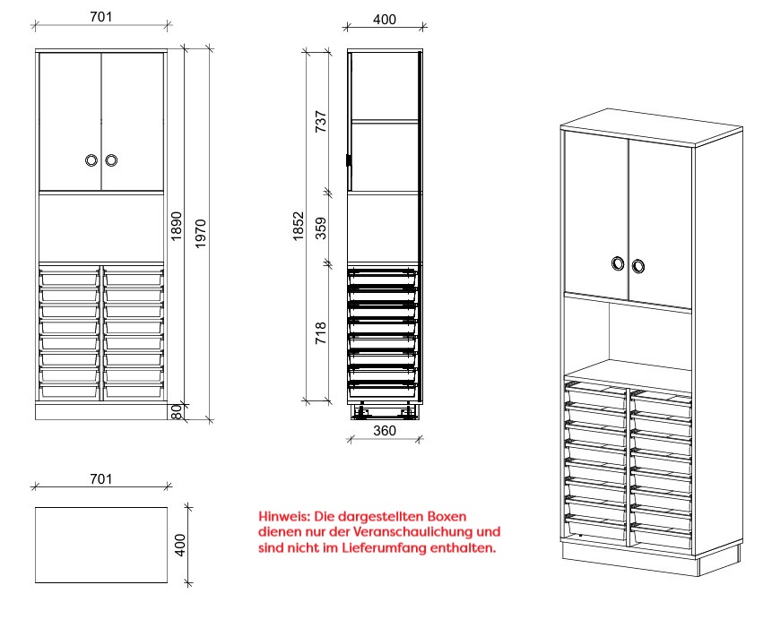 Schrank | für Kunststoffboxen Gratnells, Regal und Türen, 5 OH - Smart | 70 x 197 x 40 cm
